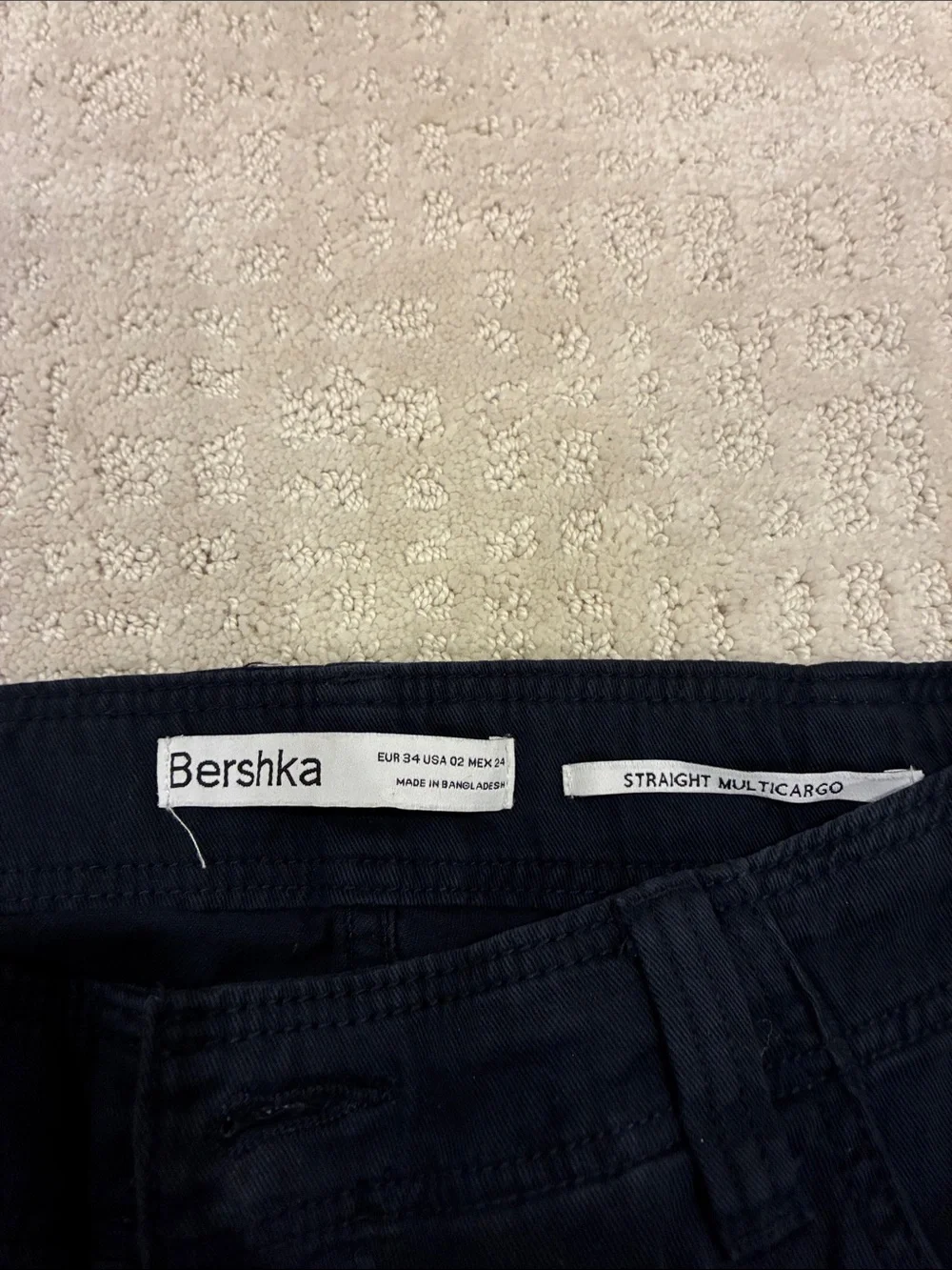 Bershka Men's Black Cargo Trousers with Multi-Pocket Detail